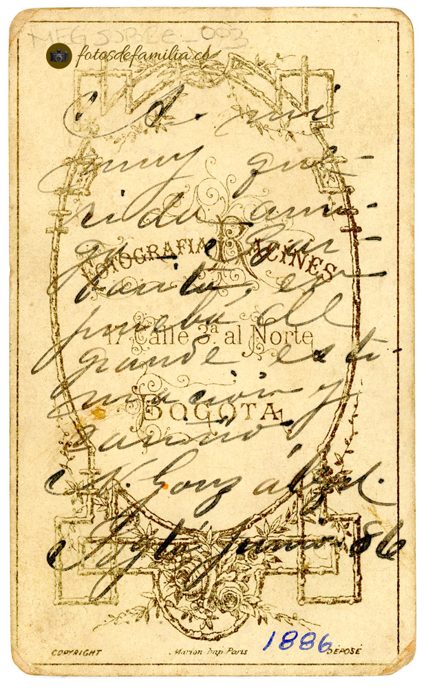 MEG_SOBRE_003_B / Reverso tarjeta de visita Nicanor González Uribe (papá) / 1886 / Papel mate / 10*6 / BYN